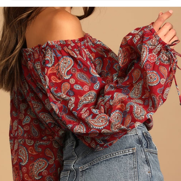 Nwot freePeople Sundown Rust Red Paisley Print Off-the-Shoulder Bodysuit sz-M - Picture 7 of 9